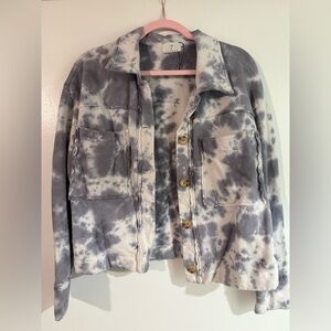 T.La Tie-Dye Jean Jacket - Gray and White